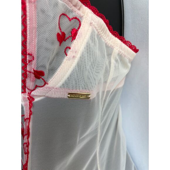 Adore Me Red Corset Lingerie Top Bustier 36B Romantic Mesh Lace Hearts Date - Picture 7 of 11